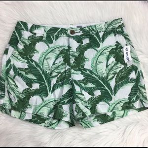 Old Navy White and Green Leaf Print Linen Shorts 2